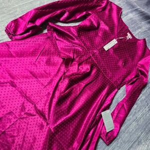 Spense Women's Polka Dot Ruffle Midi Dress Size‎ 6 Magenta Long Sleeve NWT